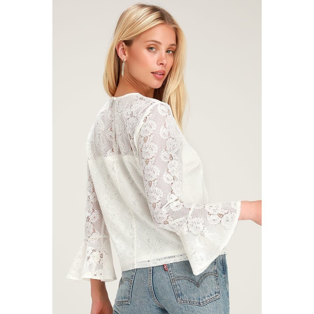 Lulu’s Perfect Petals Cream Lace 3/4 Sleeve Top NWT Women’s S